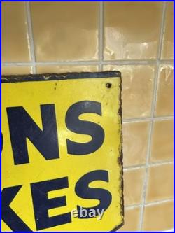 Vintage Lyon's Cakes Enamel Yellow Advertising Sign Double sided Original