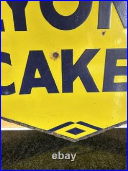 Vintage Lyon's Cakes Enamel Yellow Advertising Sign Double sided Original
