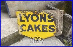Vintage Lyon's Cakes Original Enamel Advertising Sign Double Sided Flanged Metal