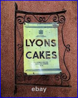 Vintage Lyons Cakes Enamel Shop Sign In Iron Frame Double Sided Advertising