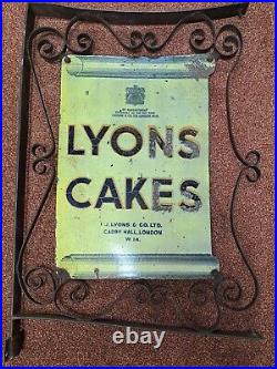 Vintage Lyons Cakes Enamel Shop Sign In Iron Frame Double Sided Advertising