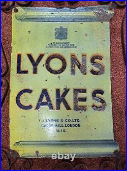 Vintage Lyons Cakes Enamel Shop Sign In Iron Frame Double Sided Advertising