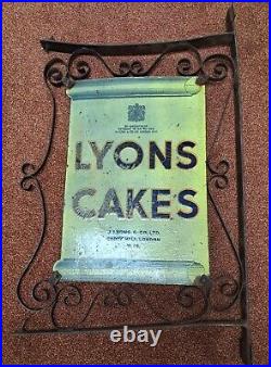 Vintage Lyons Cakes Enamel Shop Sign In Iron Frame Double Sided Advertising