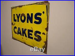 Vintage Lyons Cakes Metal Enamel Advertising Sign Great Color & Patina, Cafe Bar