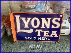 Vintage Lyons Tea Enamel Flange Sign Vintage Advertising Amazing Condition