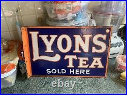 Vintage Lyons Tea Enamel Flange Sign Vintage Advertising Amazing Condition