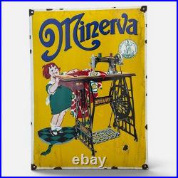 Vintage MINERVA Sewing Machine Enamel Advertisement Sign Plaque