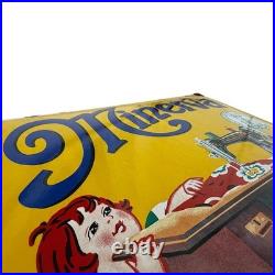 Vintage MINERVA Sewing Machine Enamel Advertisement Sign Plaque