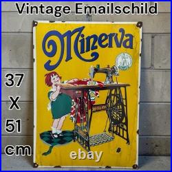 Vintage MINERVA Sewing Machine Enamel Advertisement Sign Plaque