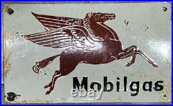 Vintage MOBILOIL Mobilgas Porcelain Enamel Sign Pegasus Oil Petrol Garage RARE