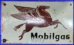 Vintage MOBILOIL Mobilgas Porcelain Enamel Sign Pegasus Oil Petrol Garage RARE