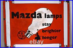 Vintage Mazda Lamps Tube light Sign Board Porcelain Enamel Advertise 16 X 12 -2