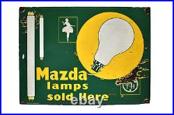 Vintage Mazda Lamps Tube light Sign Board Porcelain Enamel Advertising 16 X 12