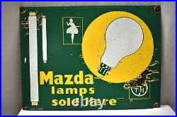 Vintage Mazda Lamps Tube light Sign Board Porcelain Enamel Advertising 16 X 12
