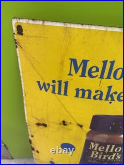 Vintage Mellow Birds Enamel Sign On Tin