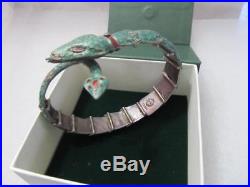 Vintage Mexico Sterling Silver Green Enamel Snake articulated Bracelet Signed
