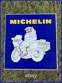 Vintage Michelin Man Flange Enamel Sign Advertising Petrol Oil Old Double Sided