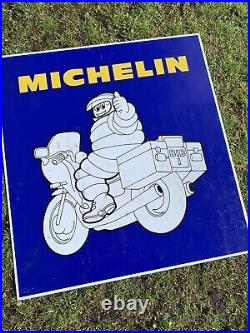 Vintage Michelin Man Flange Enamel Sign Advertising Petrol Oil Old Double Sided