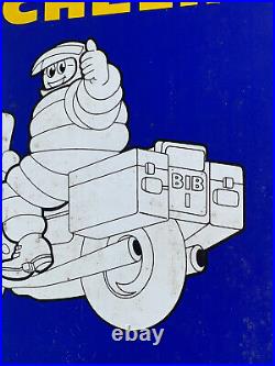 Vintage Michelin Man Flange Enamel Sign Advertising Petrol Oil Old Double Sided