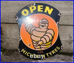 Vintage Michelin Tyres Enamel Advertising Sign Mancave Raised Lettering