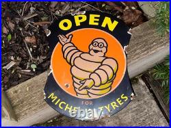 Vintage Michelin Tyres Enamel Advertising Sign Mancave Raised Lettering