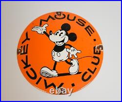 Vintage Mickey Mouse Club Disney Porcelain Enamel Orange Sign