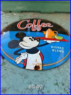 Vintage Mickey Mouse Really Sweet Coffee Enamel Sign