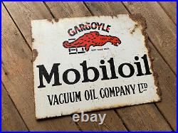 Vintage Mobiloil Enamel Sign Old Garage Mobil Oil Petrol Automobilia Advertising