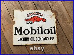 Vintage Mobiloil Enamel Sign Old Garage Mobil Oil Petrol Automobilia Advertising