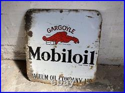 Vintage Mobiloil Single Sided Enamel Sign Gargoyle Automobilia