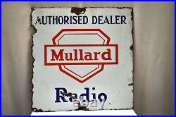 Vintage Mullard Radio Porcelain Enamel Sign Board Advertising Authorized Dealer