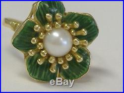 Vintage Museum Quality 18 K Solid Gold Enamel And Pearl Ring, Signed, Size8