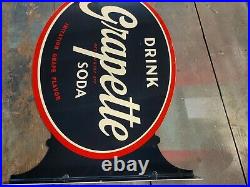 Vintage N. O. S GRAPETTE SODA Oval enamel metal FLANGE sign STOUT
