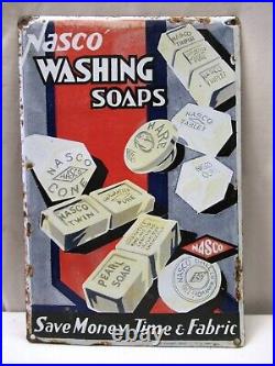 Vintage Nasco Washing Soaps Sign Board Porcelain Enamel Advertising Collectible