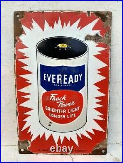 Vintage National Carbon Product Eveready Battery Ad Porcelain Enamel Sign Board