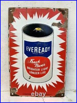 Vintage National Carbon Product Eveready Battery Ad Porcelain Enamel Sign Board