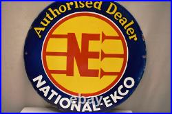 Vintage National-Ekco Authorised Dealer Porcelain Enamel Sign Round 15x15 In