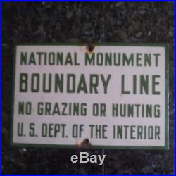 Vintage National Park Service Green and White Enamel Boundary Sign Rare