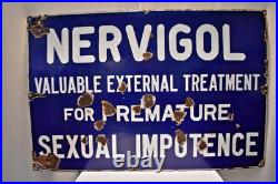 Vintage Nervigol Porcelain Enamel Advertising Sign Medical Remedy Impotenc 30x20