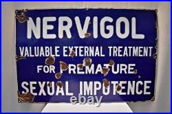 Vintage Nervigol Porcelain Enamel Advertising Sign Medical Remedy Impotenc 30x20