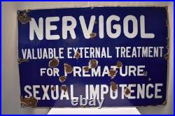 Vintage Nervigol Porcelain Enamel Advertising Sign Medical Remedy Impotenc 30x20