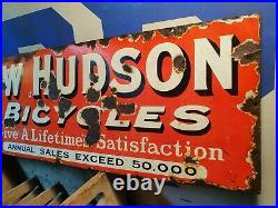 Vintage New Hudson Bicycle Enamel Advertising Sign Automobilia Motoring Cycle