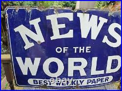 Vintage News Of The World Enamel Sign