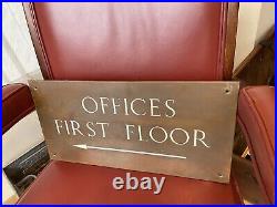 Vintage Old 1930s Bronze & Enamel Sign OFFICES FIRST FLOOR