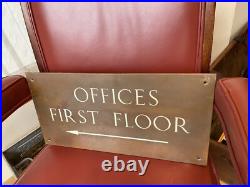 Vintage Old 1930s Bronze & Enamel Sign OFFICES FIRST FLOOR