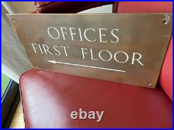 Vintage Old 1930s Bronze & Enamel Sign OFFICES FIRST FLOOR