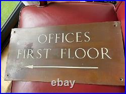 Vintage Old 1930s Bronze & Enamel Sign OFFICES FIRST FLOOR