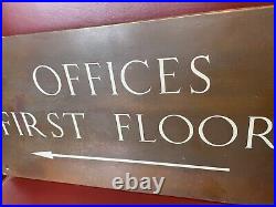 Vintage Old 1930s Bronze & Enamel Sign OFFICES FIRST FLOOR