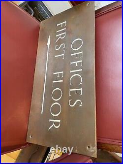 Vintage Old 1930s Bronze & Enamel Sign OFFICES FIRST FLOOR