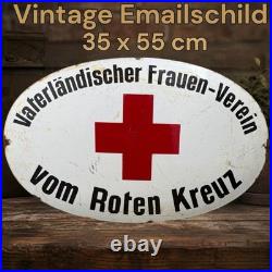 Vintage Old 1WK Era Red Cross Enamel Advertisement Shield WW1 Enamel Plaque WW2